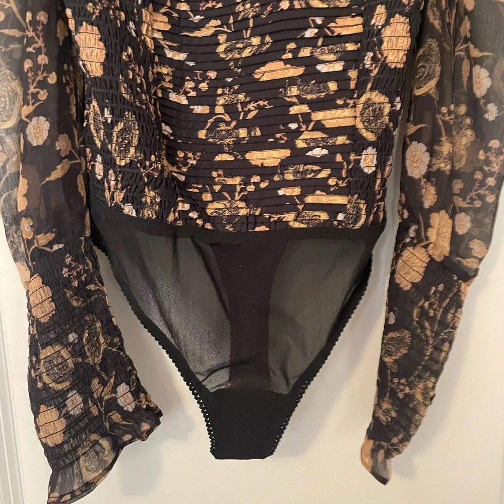 NWT Free People Intimately Brunch Daye Black Combo Floral Sheer Bodysuit